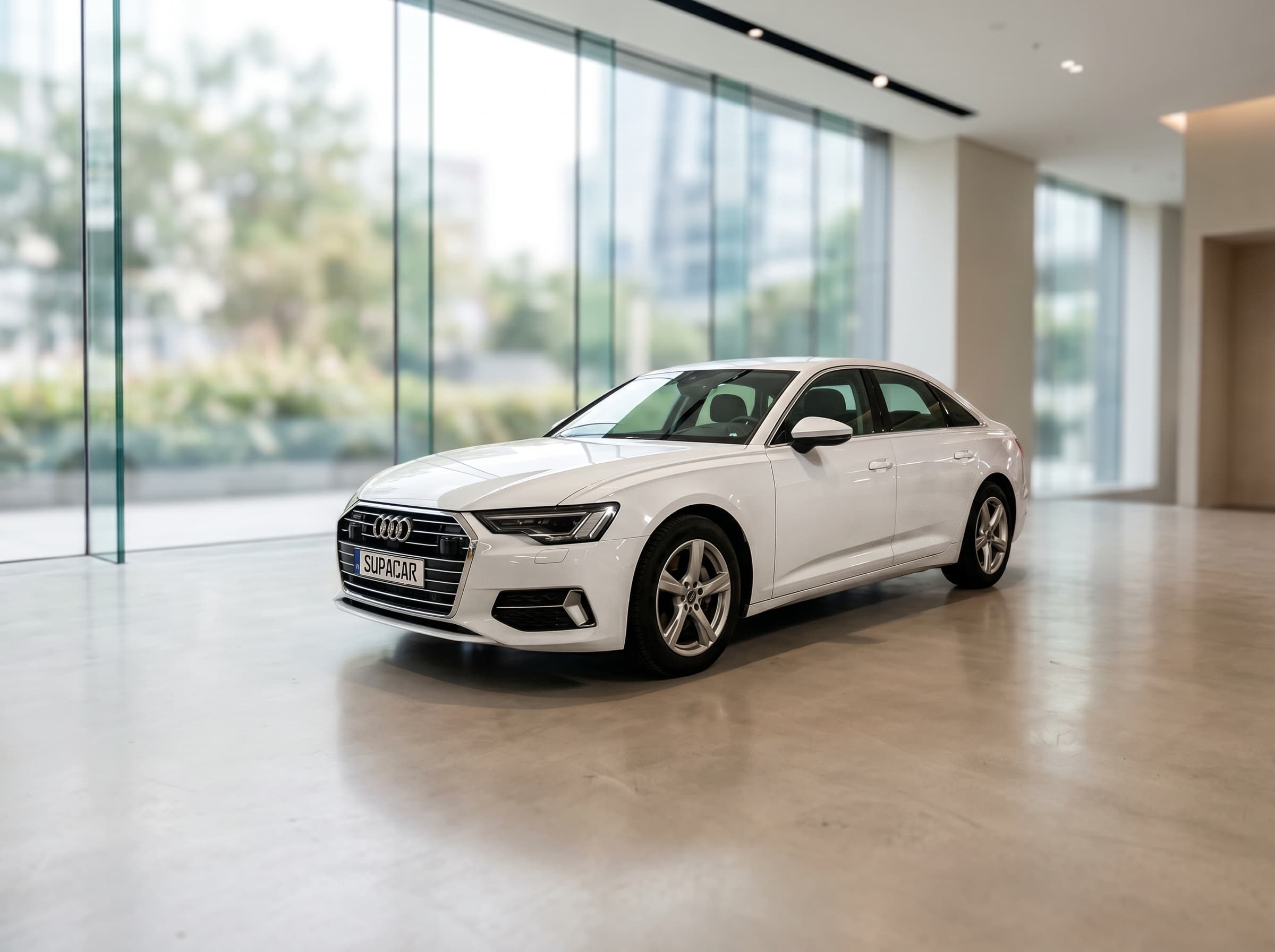 Car photographed in a modern showroom